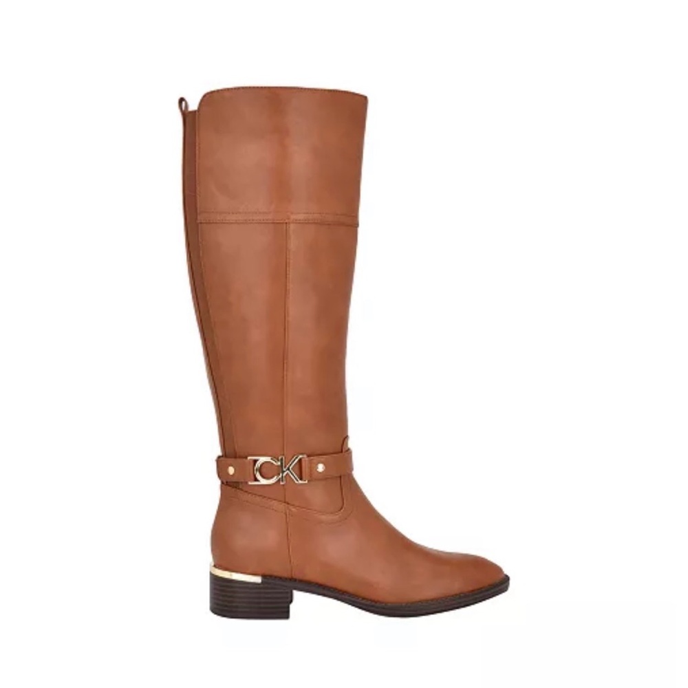 New Calvin Klein Knee High Riding Boots with Logo Harness Sz 9M